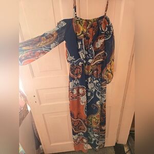 Bohemian Navy & Rust Floral Maxi Dress